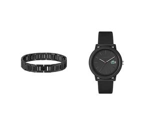Lacoste Analogue Quartz Watch for Men with Black Silicone Bracelet - 2011171 Men's Metropole Collection Link Bracelet Embellished with Petit piqué Pattern - 2040119