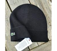 LACOSTE Black Wool Cuff BEANIE Hat Toque OSFA New Tags RB3502 00 031 Lac2