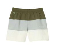 Lacoste Boys Colour Block Taffeta Swimming Trunks - Green/Grey/White - Green/Grey/White - 6 Years