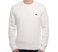 Lacoste Cable Knit Mens Cotton Jumper - Flour/Green - Flour/Green - XXL