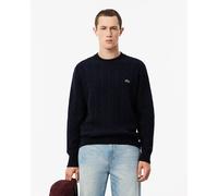 Lacoste Carded Wool Cable Knit Crew Neck Mens Sweater - Navy Blue 166