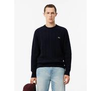 Lacoste Carded Wool Cable Knit Crew Neck Mens Sweater - Navy Blue 166 - Navy Blue 166 - M