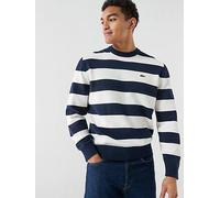 Lacoste Classic Fit Cotton Striped Jumper, Black, Size M, Men Black