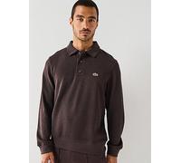 Lacoste Classic Fit Ribbed Polo Collar Crew Sweat, Brown, Size M, Men Brown