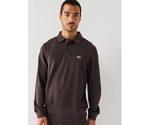 Lacoste Classic Fit Ribbed Polo Collar Crew Sweat, Brown, Size S, Men Brown