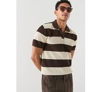 Lacoste Classic Fit Striped Knitted Polo Shirt, Brown, Size M, Men Brown