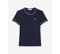 Lacoste Contrast Trim Short Sleeve T-Shirt Navy Blue White Women - 36