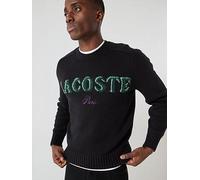 Lacoste Crew Neck Textured Logo Knitted Jumper- Black, Black, Size S, Men Black
