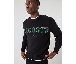Lacoste Crew Neck Textured Logo Knitted Jumper- Black, Black, Size S, Men Black