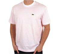 Lacoste Heavy Cotton Striped T Shirt White/Flamingo