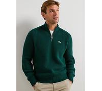 Lacoste High Neck 1/4 Zip Heavyweight Rib Knitted Jumper, Green, Size M, Men Green
