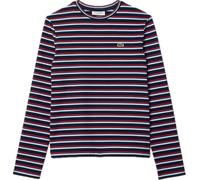 Lacoste Long Sleeved Striped Cotton T-Shirt | Women's UK 8 | Navy Blue, Light Blue & Red | Embroidered Logo | TF0354