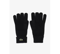 Lacoste Mens 100% Wool Ribbed Cuff Knitted Gloves, Black, Size M, Men Black
