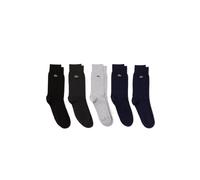 Lacoste Mens 5 Pack High-Cut Cotton Piqu√© Socks in Black/Grey/Navy - Black/Blue Fabric - Size UK 6-8