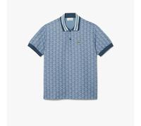 Lacoste Mens Classic-Fit Monogram Jacquard Polo Shirt in Blue - Size Medium