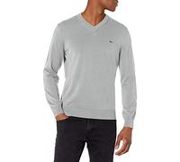 Lacoste Men's Monochrome Cotton V-neck Sweater, Silver Chine, S