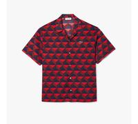Lacoste Mens Relaxed-Fit Print Shirt in Red Cotton - Size 17 inch