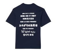 Lacoste Mens Rene Did It First Back Print Cotton Regular T-Shirt - Navy Blue - XXS - Navy Blue - 100% Cotton