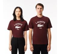 Lacoste Mens Signiature Print Cotton T-Shirt in red maroon - Size 2XS