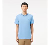 Lacoste Mens Stretch Piqué Stripe Collar T-Shirt in Light Blue Cotton - Size Small