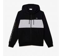 Lacoste Mens Zip-Up Colour Block Hoodie in Black-Grey Cotton - Size Medium