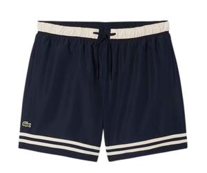 Lacoste Mid Length Contrast Stripe Swim Trunks - Navy