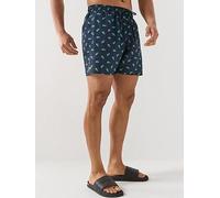 Lacoste Mid Length Crocodile Print Mens Swim Trunks - Navy Blue 166