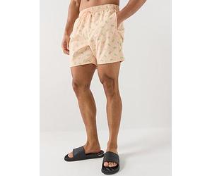Lacoste Mid Length Crocodile Print Swim Trunks, Orange, Size S, Men Orange
