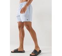 Lacoste Mid Length Striped Textured Swimsuit Blue White - XL