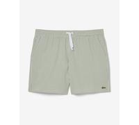 Lacoste Mid Length Striped Textured Swimsuit Dark Green White - L