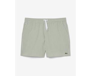 Lacoste Mid Length Striped Textured Swimsuit Dark Green White - M