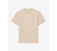 Lacoste Monogram Jacquard Short Sleeve T-Shirt Beige White - XL