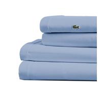 Lacoste 100% Cotton Percale Solid Sheet Set Breathable Cooling & Hotel Quality Sheets - Deep Pocket Easy-Fit Oeko-Tex Certified Allure Blue Cali