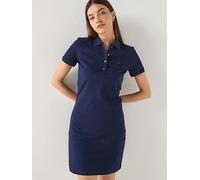 Lacoste Stretch Cotton Pique Short Sleeve Short Dress Blue 36 Woman