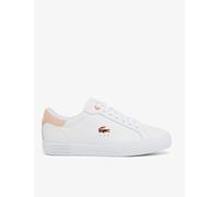 Lacoste Powercourt Leather Rose Gold Detail Trainers White Mix