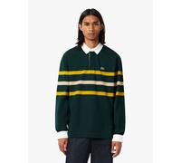 Lacoste Pure Cotton Pique Striped Rugby Shirt Dark Green