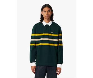 Lacoste Pure Cotton Pique Striped Rugby Shirt Dark Green
