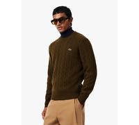 Lacoste Pure Wool Cable Knit Crew Neck Jumper Brown