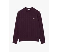 Lacoste Pure Wool Cable Knit Crew Neck Jumper Dark Red