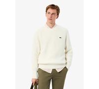 Lacoste Pure Wool Ribbed Crew Neck Jumper White