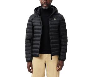 Lacoste Quilted Puffer Jacket, Black, Hooded Winter Coat with Full-Length Zip, Padded Design (UK, Alpha, L, Regular, Regular, Black)