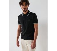 Lacoste Regular Fit L1212 Stripe Collar Pique Polo Shirt, Black, Size M, Men Black