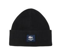 Lacoste Ribbed Cotton Badge Beanie, Black