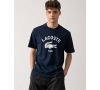Lacoste Signature Croc Print Cotton T-shirt - Navy Blue 166 - XL
