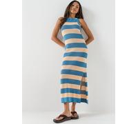 Lacoste Sleeveless Knitted Stripe Maxi Dress, Blue/Pink, Size 16, Women Blue/Pink