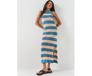 Lacoste Sleeveless Knitted Stripe Maxi Dress, Blue/Pink, Size 16, Women Blue/Pink