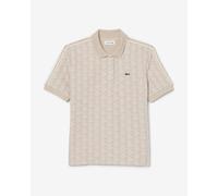 Lacoste Slim Fit Monogram Jacquard Short Sleeve Polo Shirt Beige White Women - 42