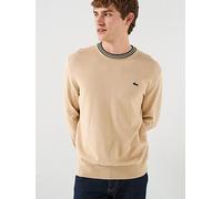 Lacoste Stripe Accent Crew Neck Knitted Jumper, Beige, Size L, Men Beige