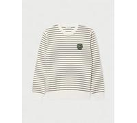 Lacoste Striped Cotton Badge Crew Neck Sweater White - XXL