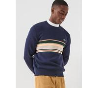 Lacoste Striped Crew Neck Knitted Jumper- Navy, Navy, Size 2Xl, Men Navy